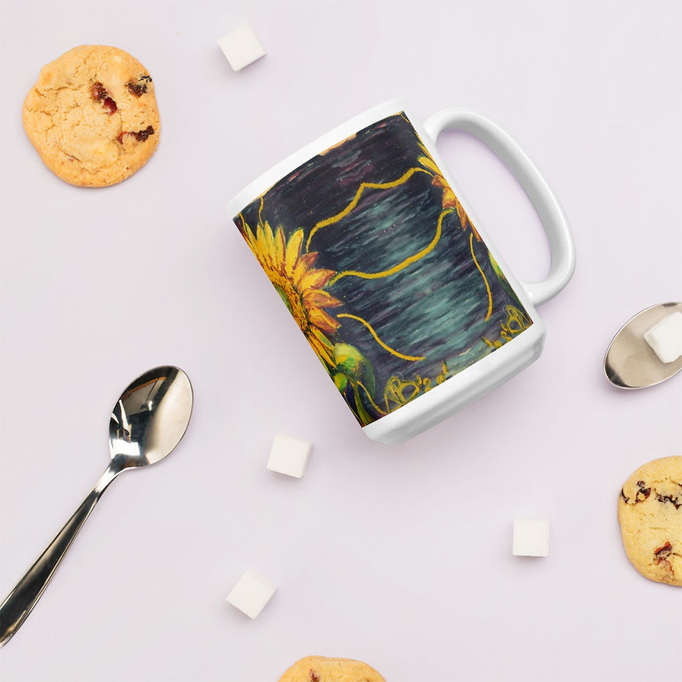 Thumbnail: Sunflower White glossy mug, by BBeh Art Studio, LLC