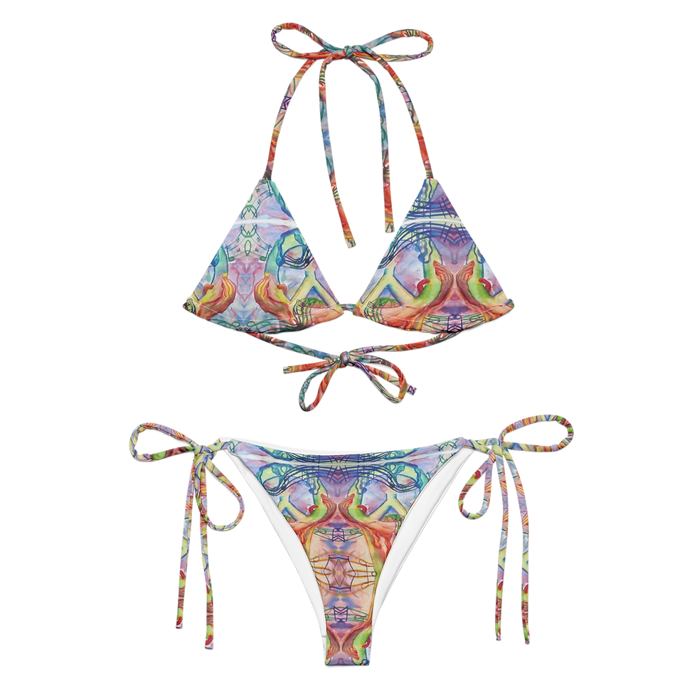 Miniature : Rockin Peace All-over print recycled string bikini, by BBeh Art Studio, LLC