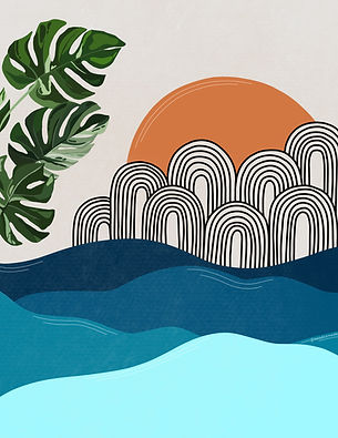 Handmade graphic design modern ocean sunset