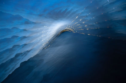 An experimental long exposure photograph from a beach looking towards North Berwick