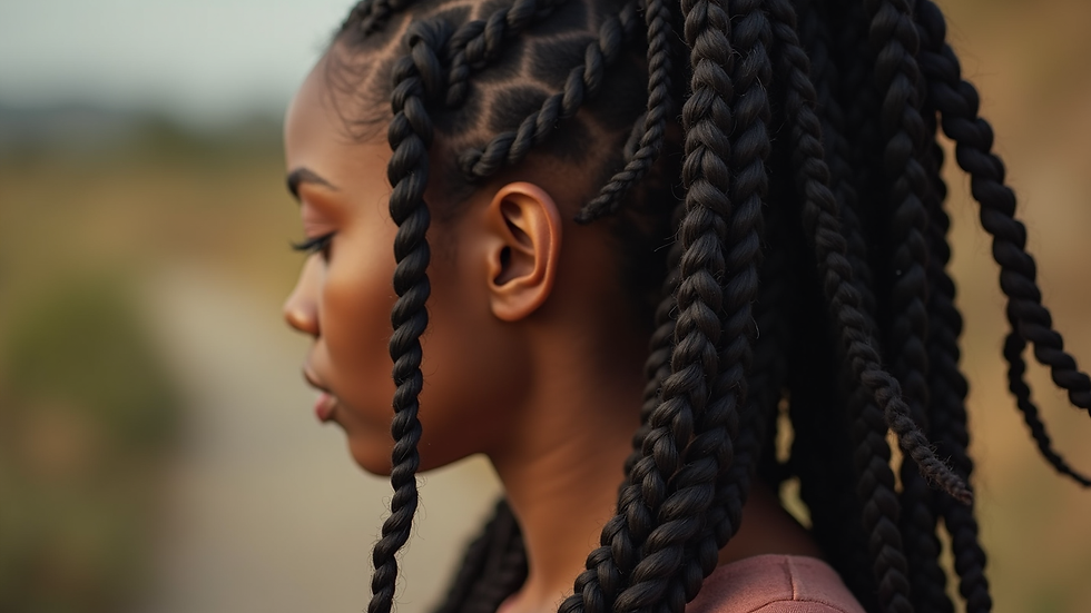 Close-up view of neatly braided box braids