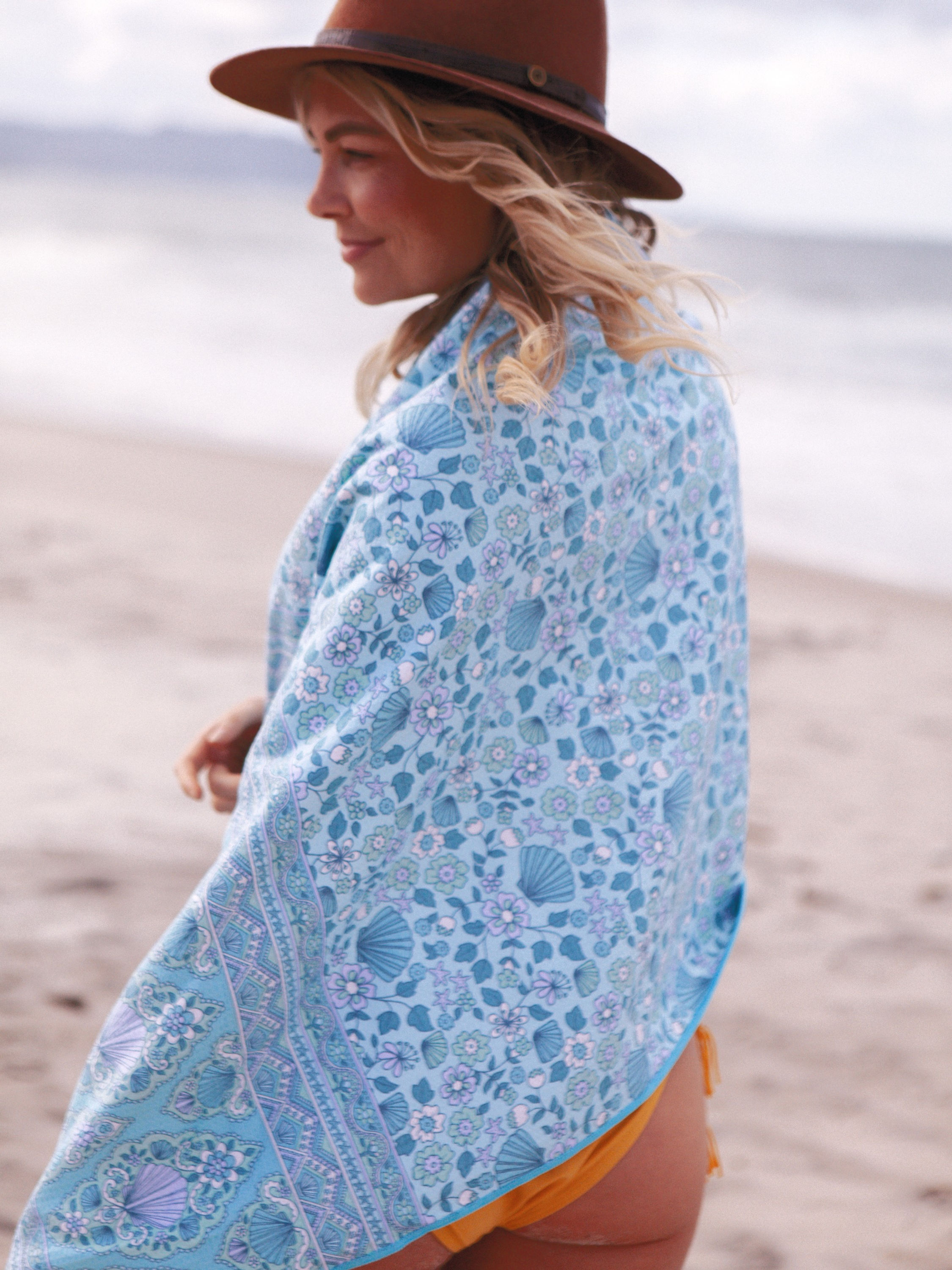 aqua seashell beach towel