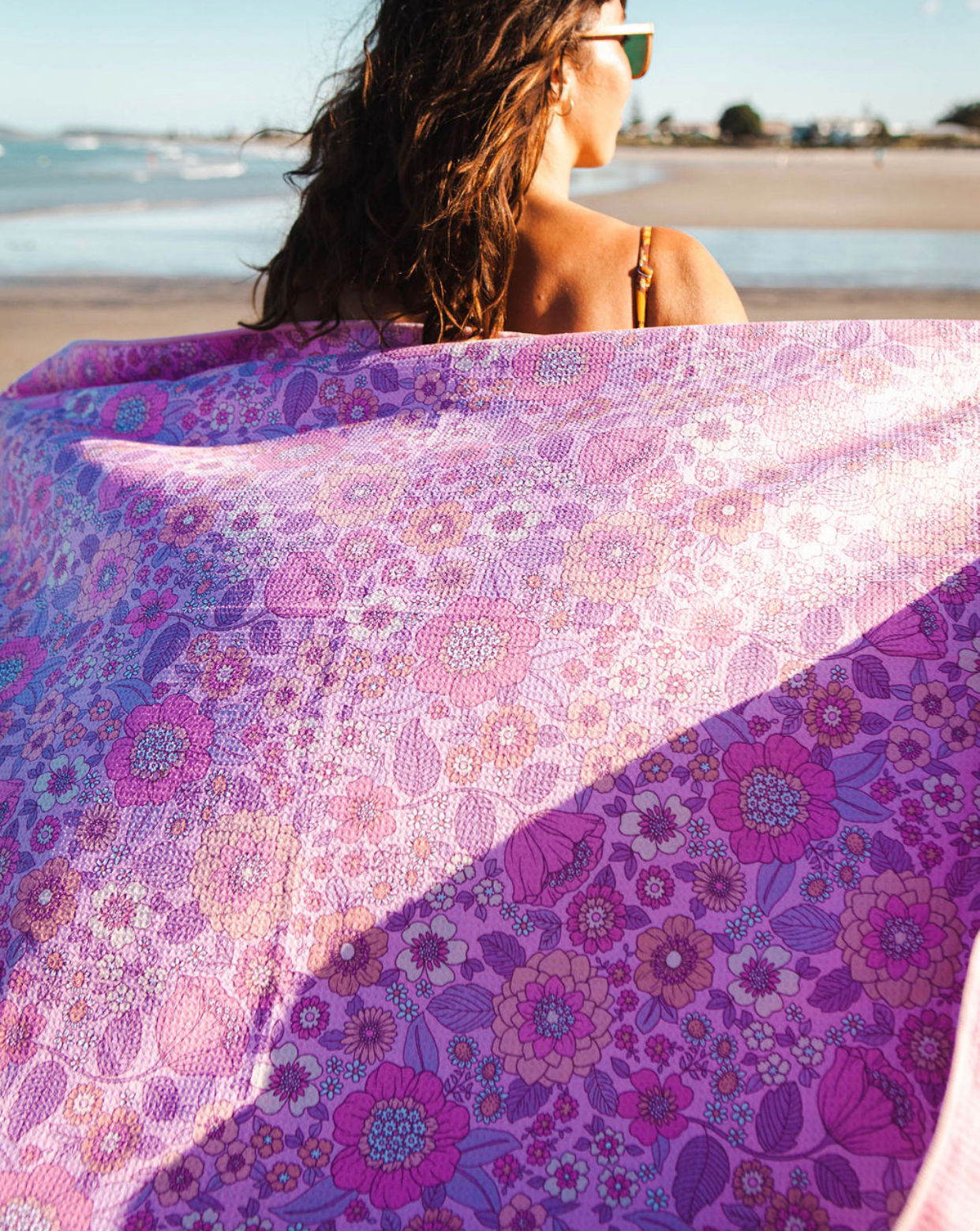 violet & fuscia double sided picnic towel