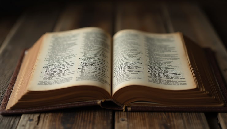 Eye-level view of an ancient open Bible showing prophetic texts