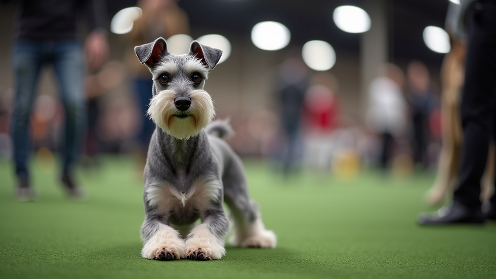 Close-up view of a Miniature Schnauzer in a show ring