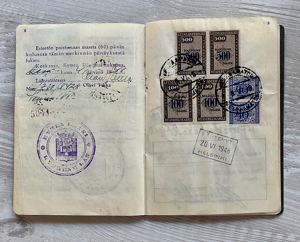 Thumbnail: Finland 1948 passport with Sweden visas & revenues