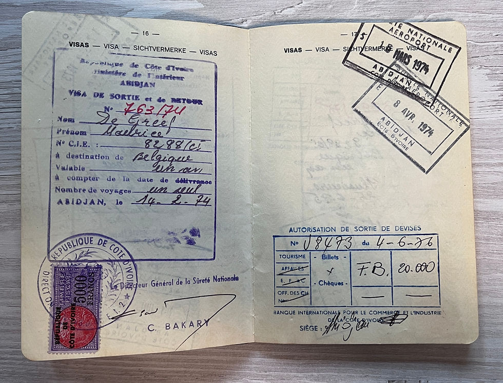 Thumbnail: Belgium 1973 passport issued at Abidjan with Cote d'Ivoire visas & revenues
