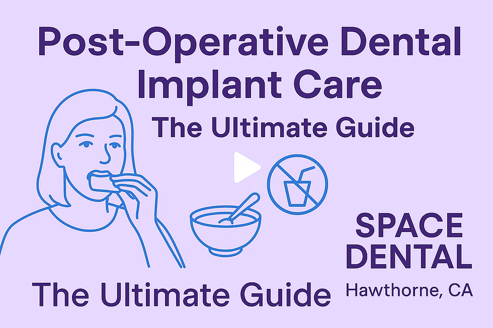 Patient gently biting gauze after dental implant surgery at Space Dental Hawthorne to control bleeding