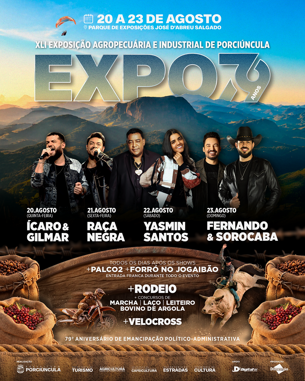 Programação da Exposição de Porciúncula 2026 é oficial e comemora os 79 anos de emancipação do município