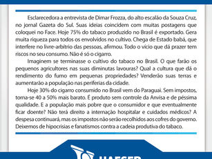 Sem medo de defender a cadeia produtiva do tabaco