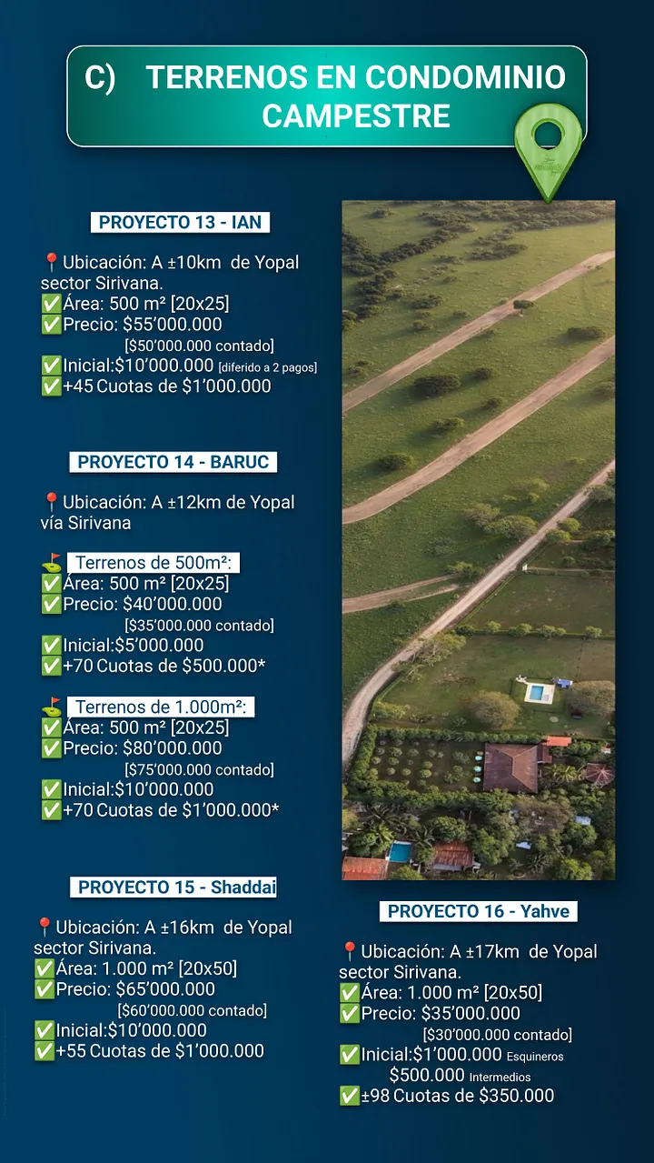 Referencia de Proyectos de vivienda campestre y Condominios en Sirivana, Yopal Casanare.