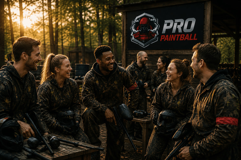 Adult Group Enjoying their Paintball Session at Pro Paintball Cobham.jpg