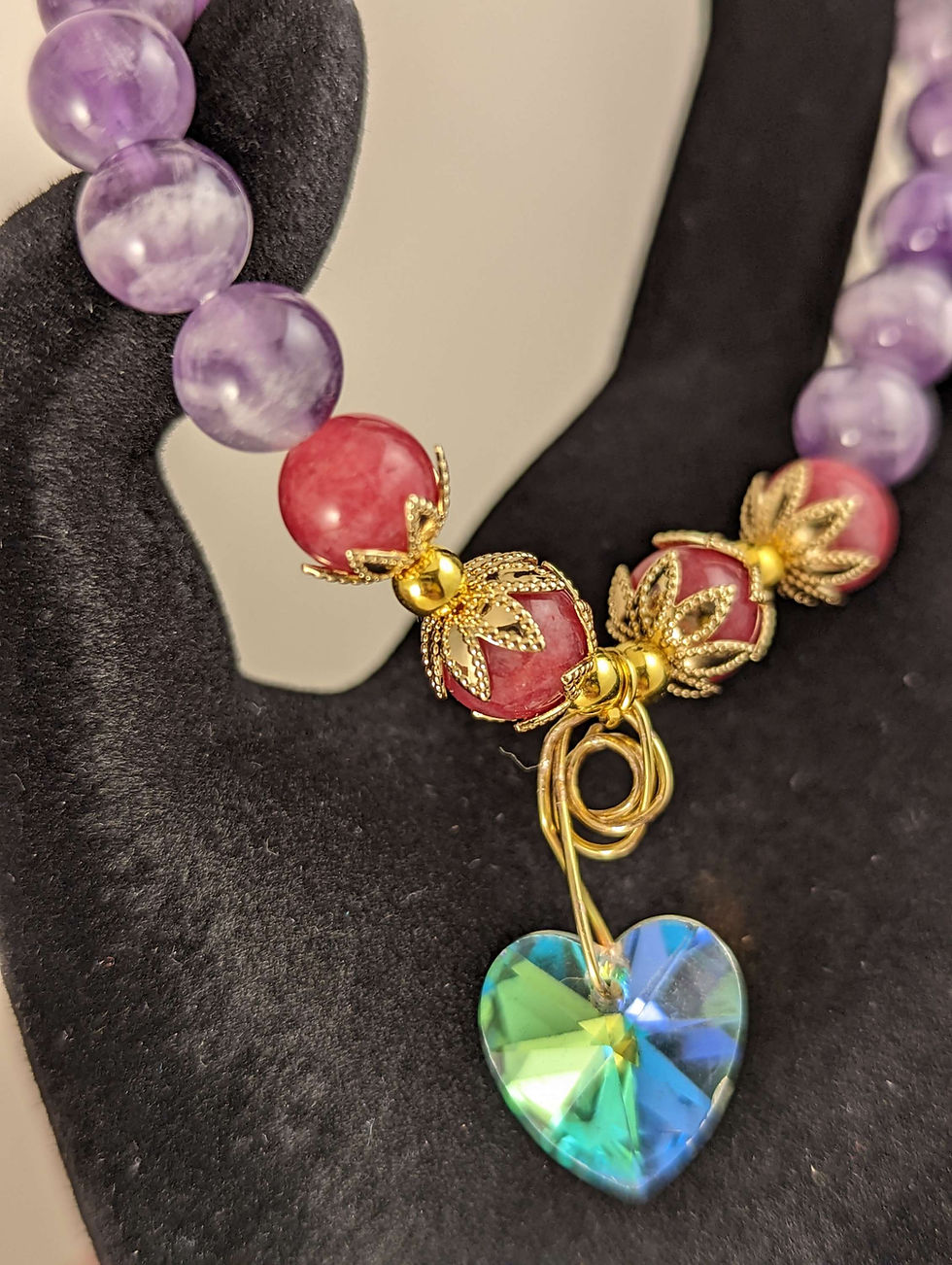 Thumbnail: Amethyst and strawberry quartz bracelet and earring set 
