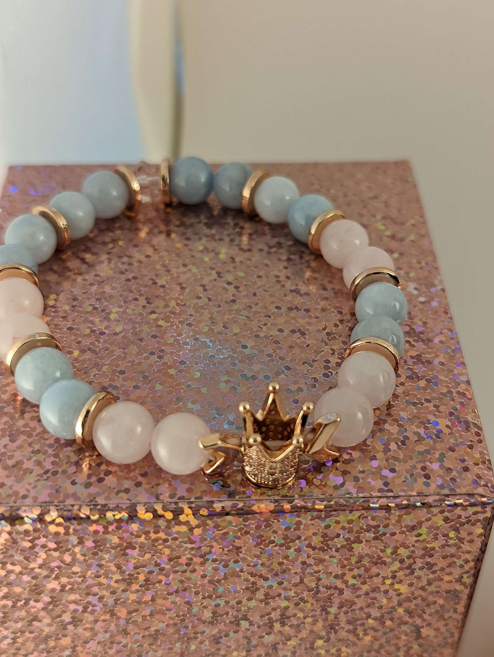 Thumbnail: Self Love rose quartz,  aquamarine,  peridot and onyx bracelets 
