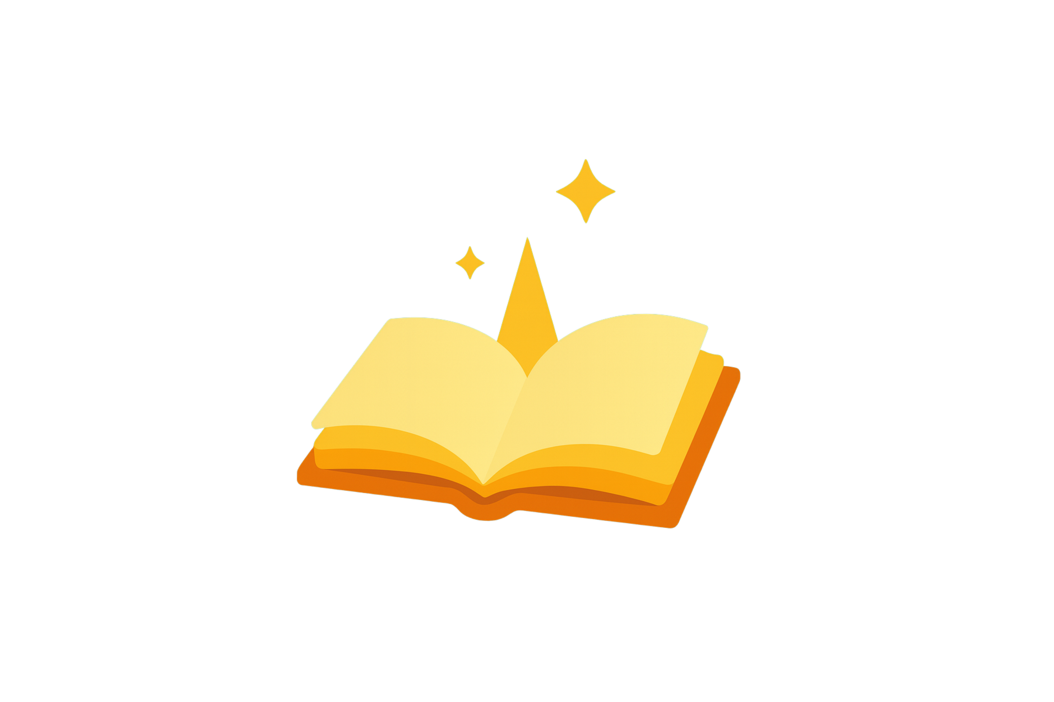 Illustration of an open, glowing book with small stars, symbolizing StoryYou narratives and imagination.