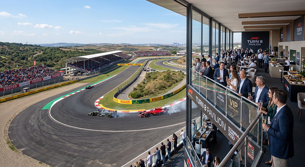 An AI Generated Image of Fans Watching an F1 Race From a VIP Pavilion