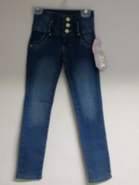 Jeans de Cintura Alta con Botones Dorados para Niñas