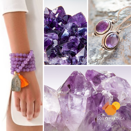 Tendências adaptadas ao estilo boho, pedra ametista.