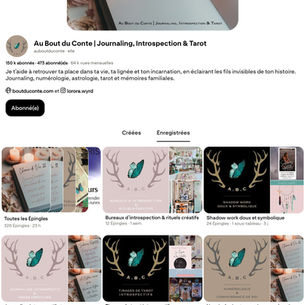 Je partage désormais sur Pinterest un espace dédié à l’introspection, au journaling introspectif & créatif, aux collages, au tarot, aux saisons intérieures, aux archétypes et aux mondes symboliques. Une autre manière de donner forme au travail intérieur.