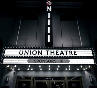 black gray white theater  marquee with the title 'UNION THEATRE' and the words' SPONSORSHI