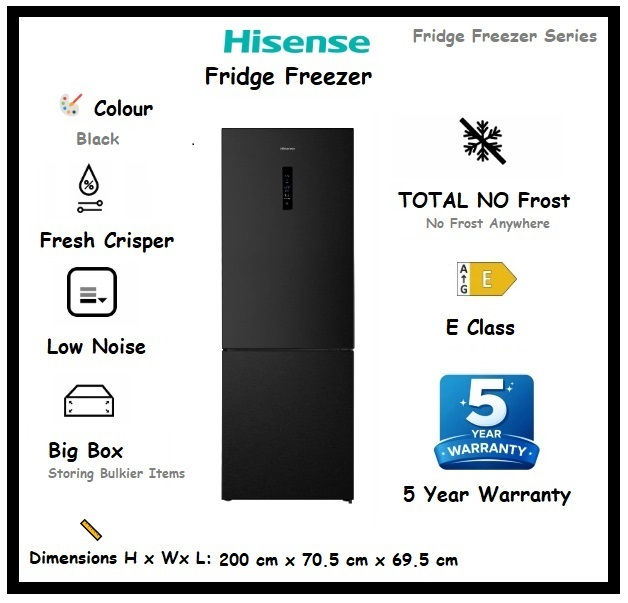 HISENSE Fridge Freezer Refrigerator Black 495 Litres 'RB645N4BFE'