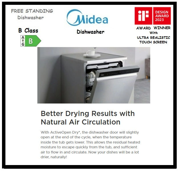 Thumbnail: MIDEA Dishwasher Inox 14 place settings B Class Dark Grey 'MDWEF1433GMG-WG-EU'