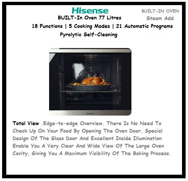 Thumbnail: HISENSE Built-In Oven Steam Add 77Litres  Pyrolysis 'BSA66334PG'