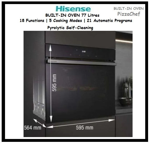 Thumbnail: HISENSE Built-In Oven  Pizza Chef  77Litres Pyrolytic Self-Cleaning 'HO66F'