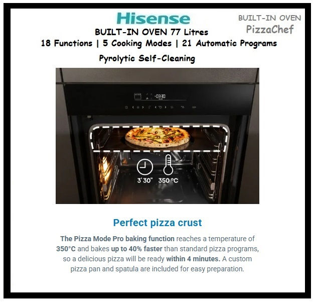 Thumbnail: HISENSE Built-In Oven  Pizza Chef  77Litres Pyrolytic Self-Cleaning 'HO66F'
