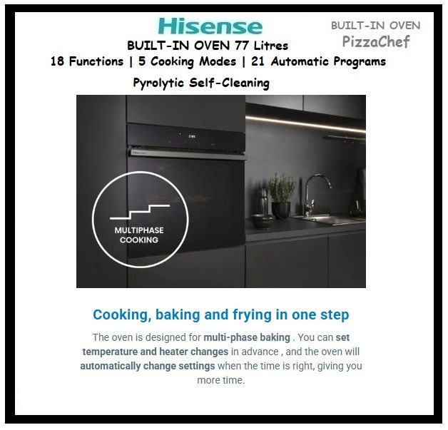 Thumbnail: HISENSE Built-In Oven  Pizza Chef  77Litres Pyrolytic Self-Cleaning 'HO66F'