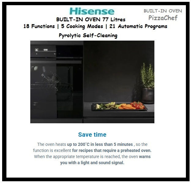 Thumbnail: HISENSE Built-In Oven  Pizza Chef  77Litres Pyrolytic Self-Cleaning 'HO66F'