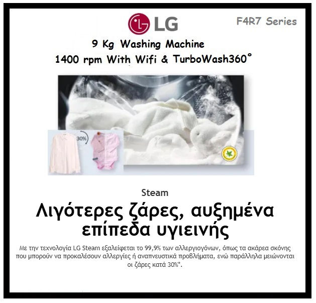 Thumbnail: LG 9Kg Washing Machine WIFI Turbo Wash R7 'F4R7009TSWB''