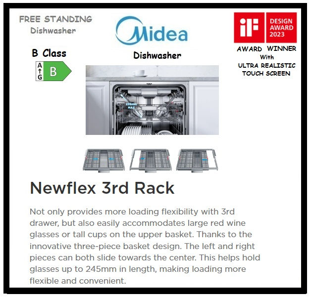 Thumbnail: MIDEA Dishwasher Inox 14 place settings B Class Dark Grey 'MDWEF1433GMG-WG-EU'