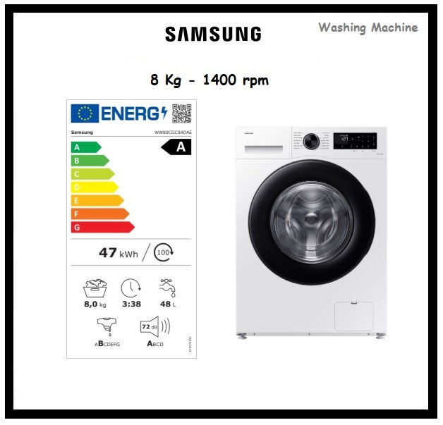 Thumbnail: SAMSUNG Washing Machine White 8KG 1400RPM 'WW80CGC04DAELE'