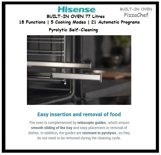 Thumbnail: HISENSE Built-In Oven  Pizza Chef  77Litres Pyrolytic Self-Cleaning 'HO66F'