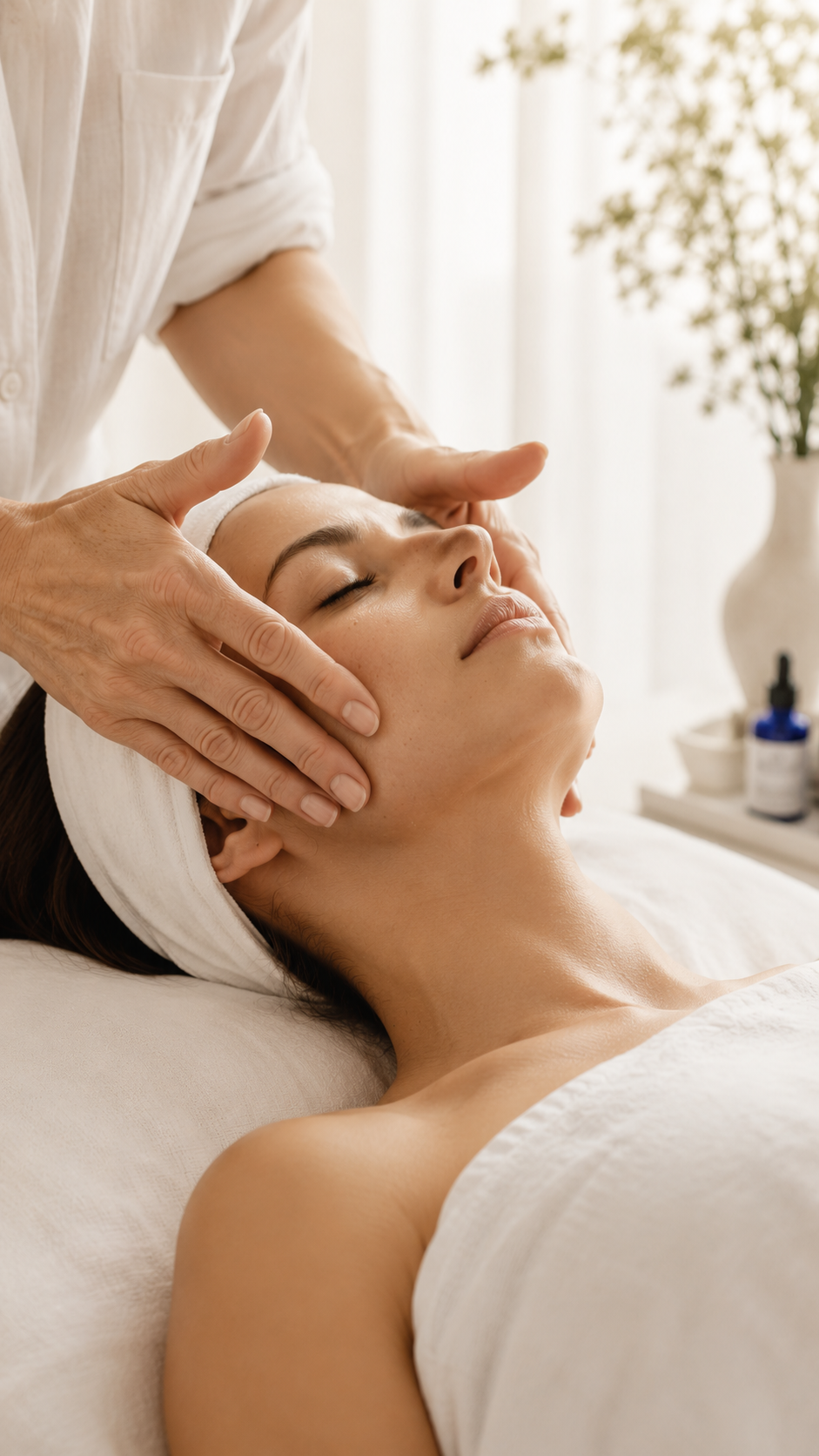 Soin du visage anti-âge, application délicate sur la peau