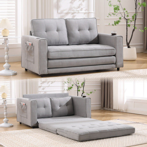 VIDEO Provided 3-in-1 Upholstered Futon Sofa Convertible Sofa Bed,Foldable Tufte