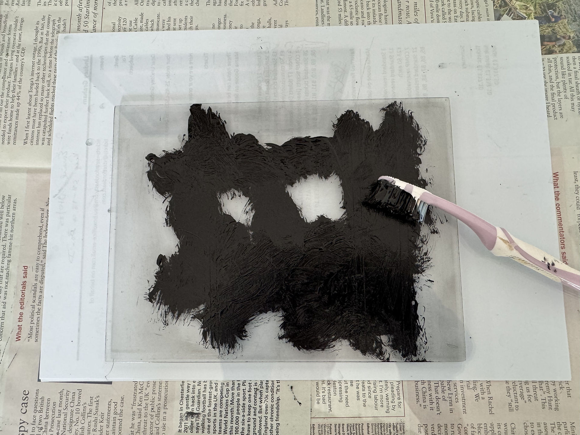 Inking up a Dry point plate