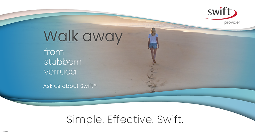 Swift Advert with wording "Walk away from stubborn verruca"