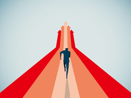graphic of a man running along a path made of arrows