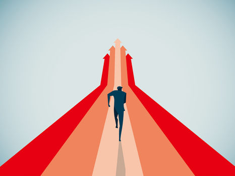 graphic of a man running along a path made of arrows