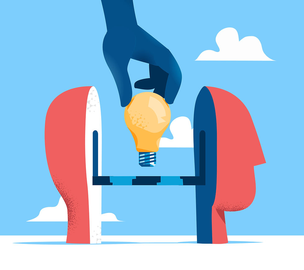 Alan Wick business coach graphic showing lightbulb inside split head