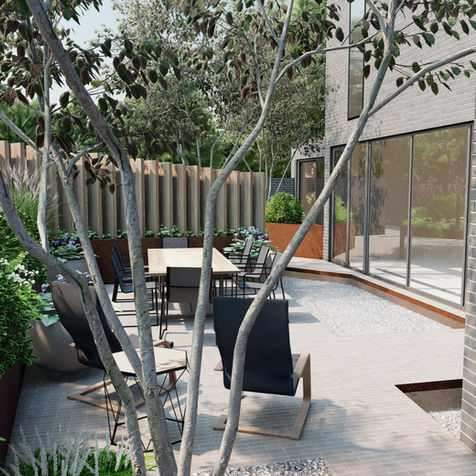 Graphic showing contemporary garden design by Joe Perkins