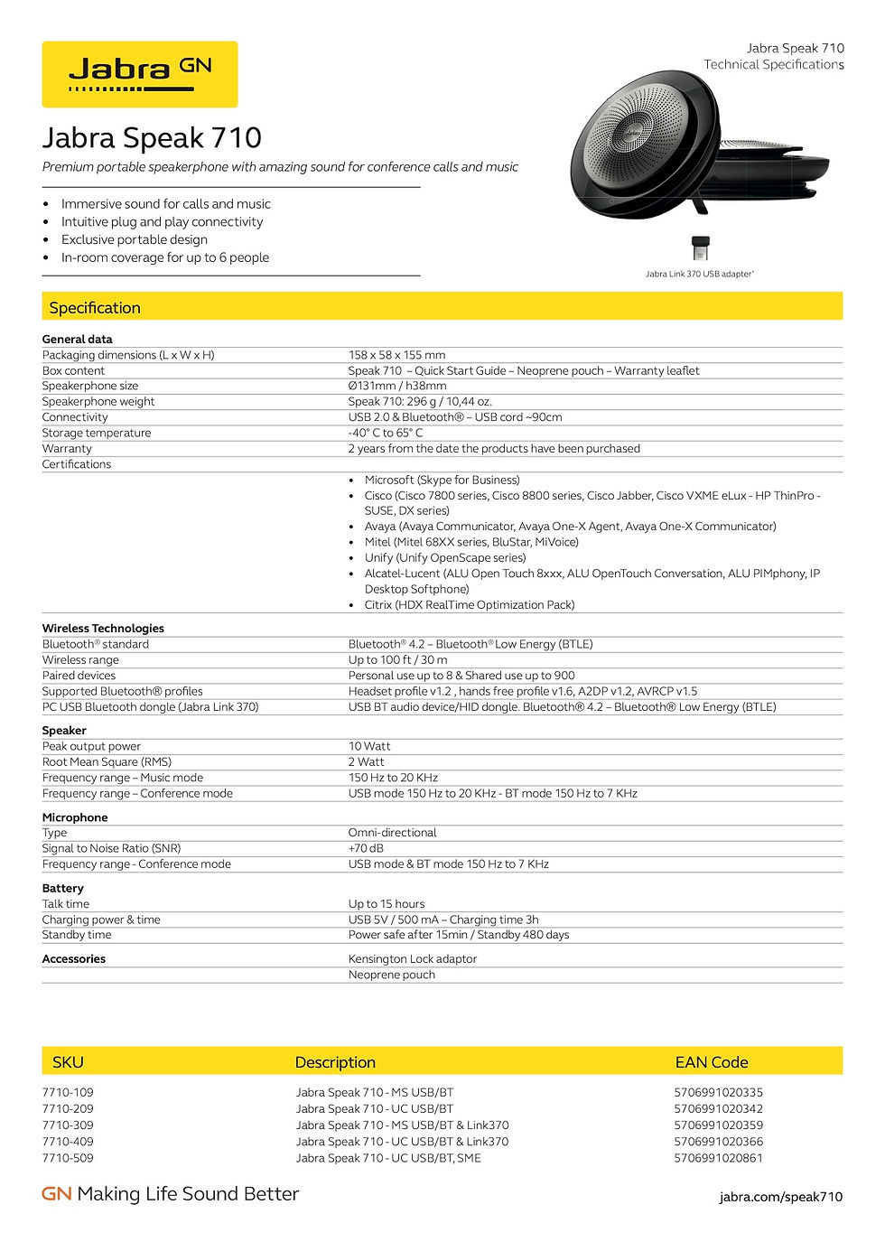 Thumbnail: Jabra Speak 710 UC/MS Portable Bluetooth Conference Speakerphone
