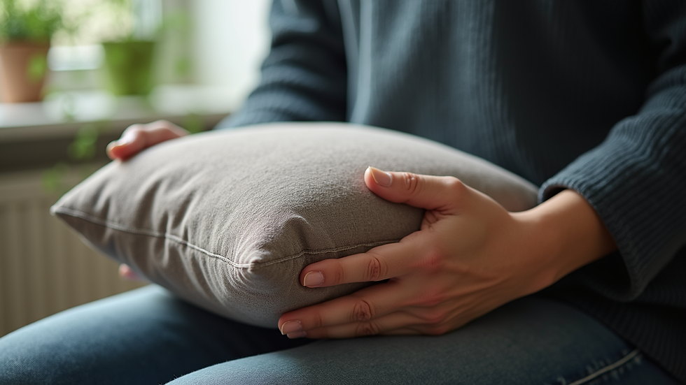 Close-up view of a person holding a textured cushion for grounding