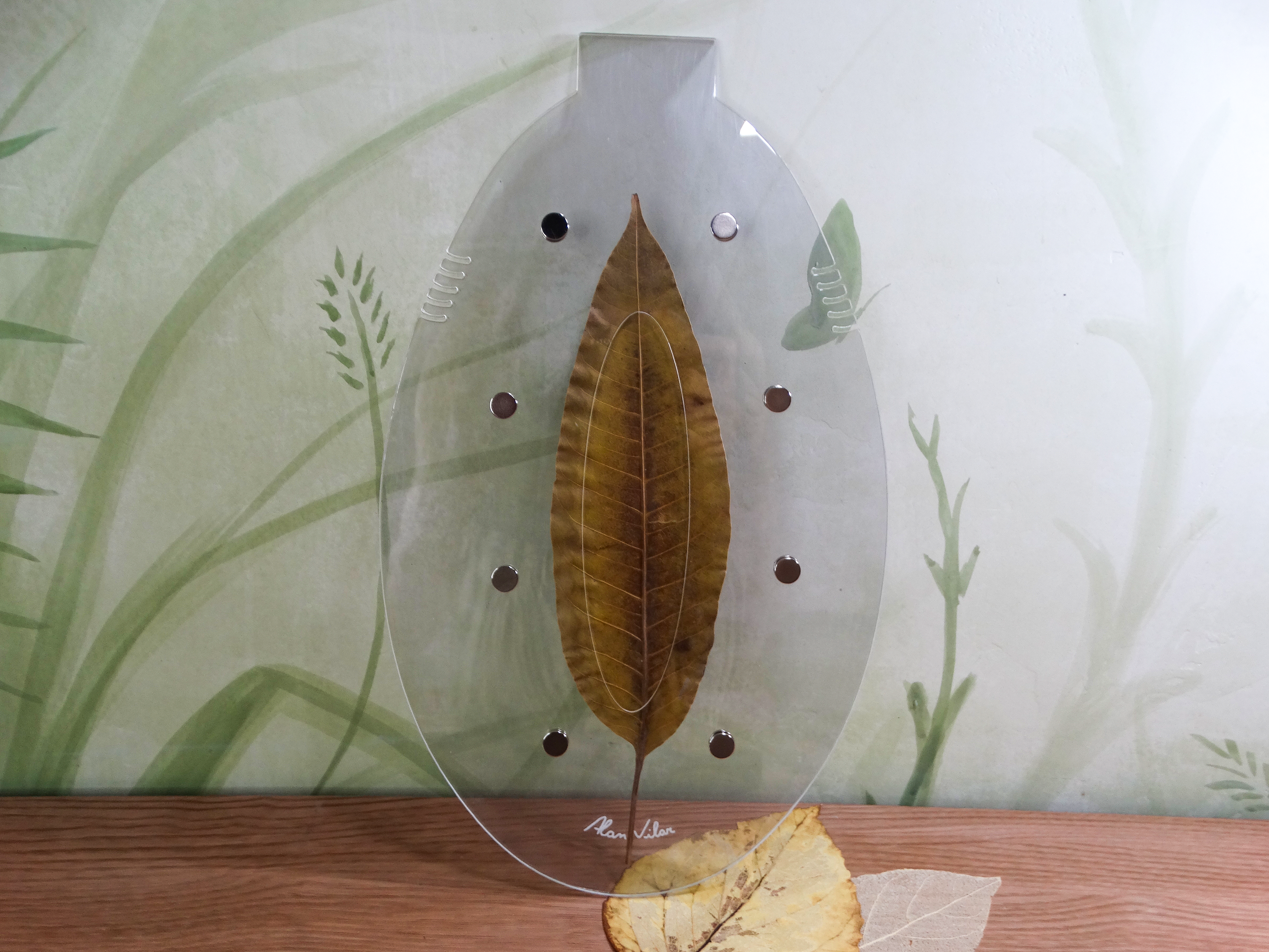 bastidor alongado para bordado natural com folha