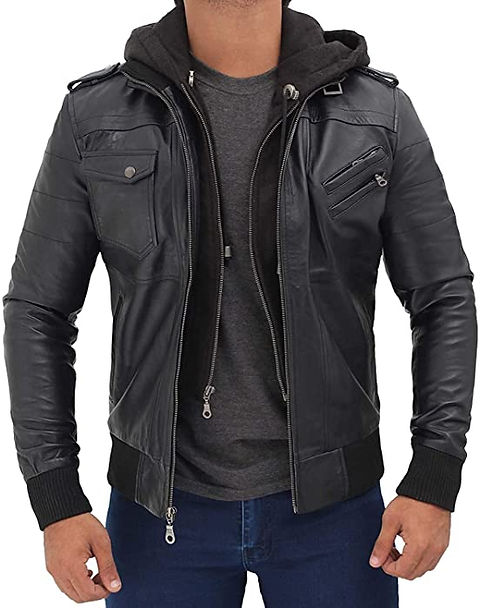 Luis Leather Men's Lambskin Leather Zipper Front Hoodie Jacket