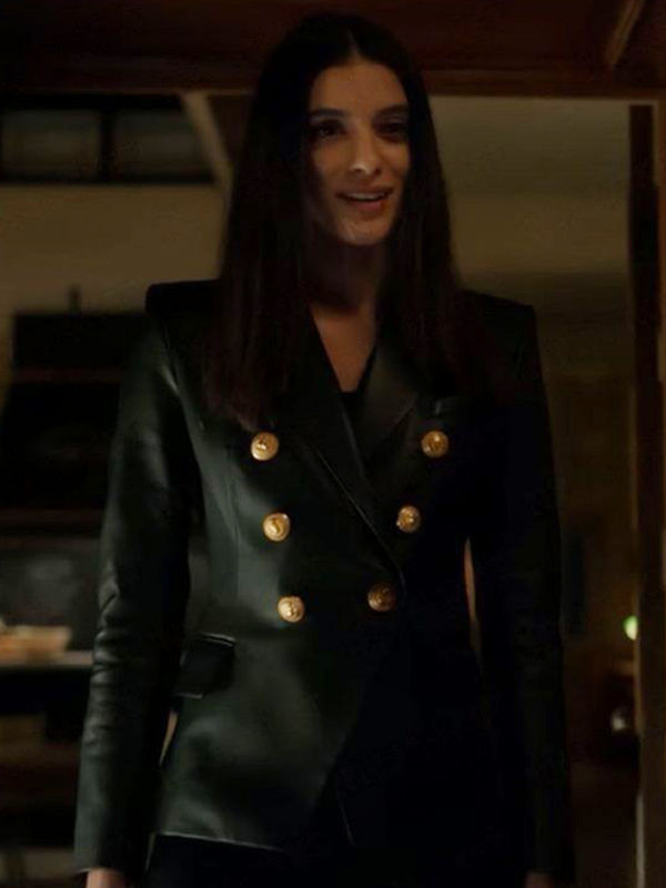 Miniaturbild: Luis Double-breasted Professonal Cherry Black for Women Lambskin Leather Blazer