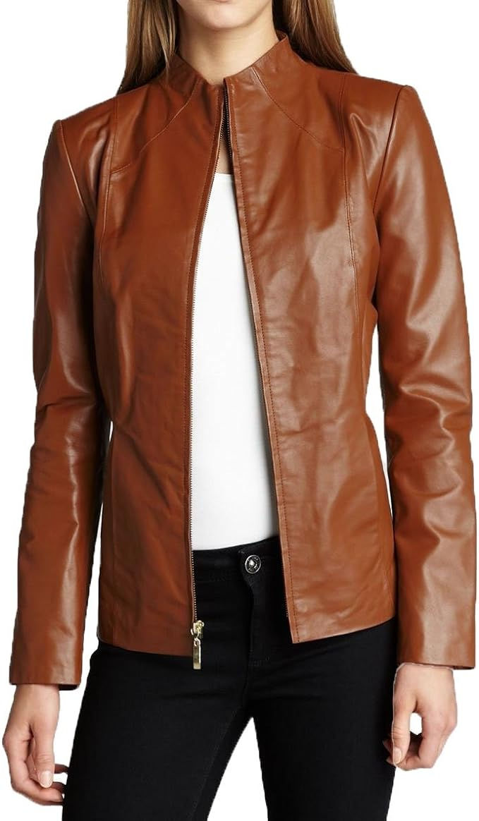 Thumbnail: Luis Womens Solid Cheezy Genuine Lambskin Leather Jacket, Biker Jacket