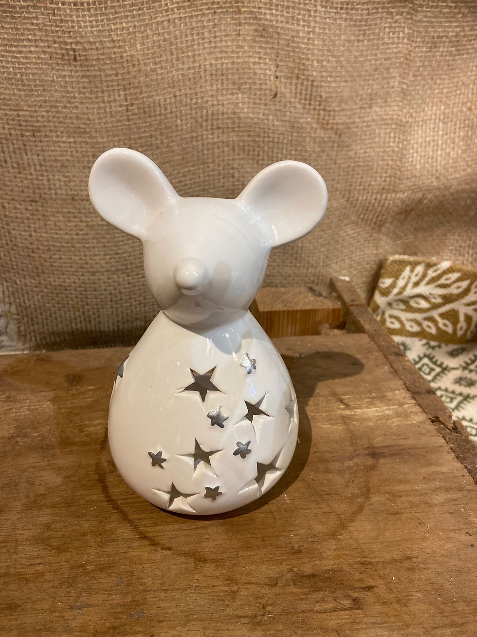 White or grey ceramic mouse tea light holder
